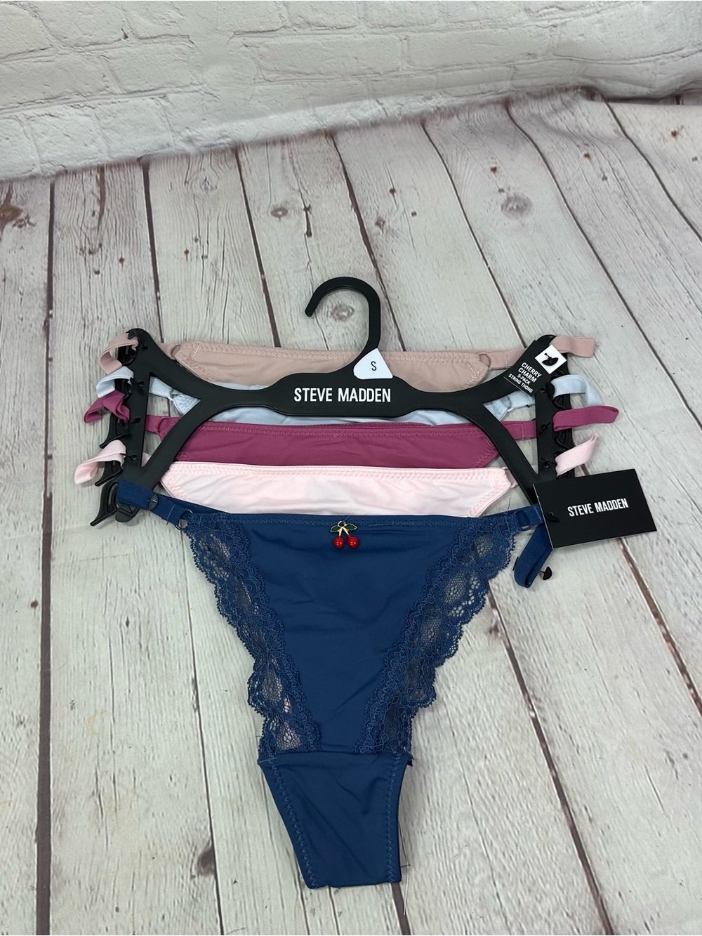 Steve Madden 5-Pack Lace Trim Bikini Bottoms - Navy, Pink, Mauve, Blush